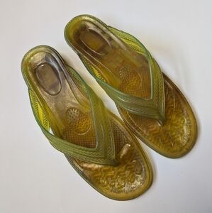 Jelly thong sandals green yellow translucent m-l